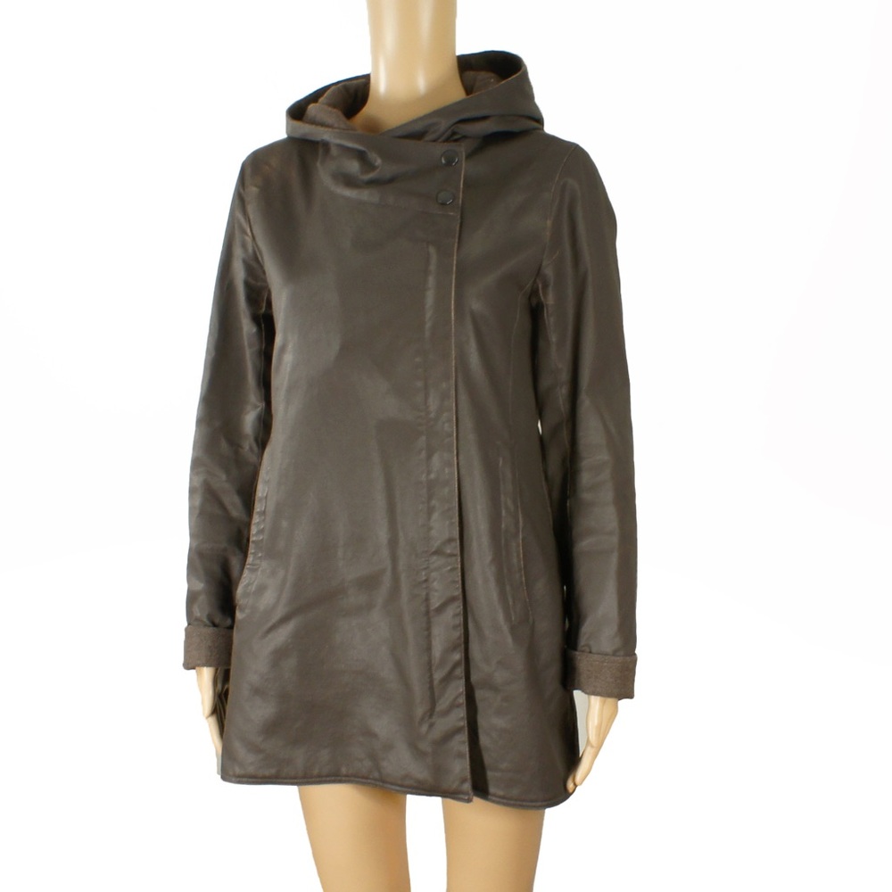 M0851 Brown Waxed Cotton Wool Lined Rain Trench Jacket Coat